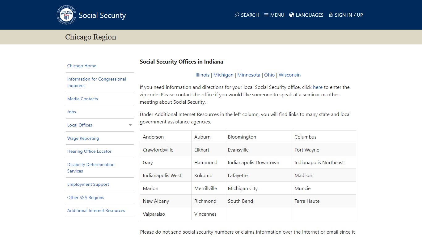 Social Security Chicago Region - Offices in Indiana