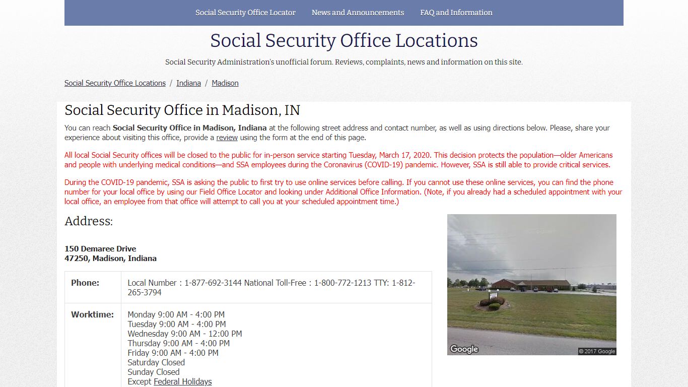 Social Security Office in Madison, Indiana